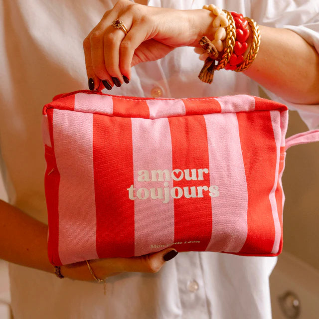 Trousse de toilette Amour Toujour rayures rouge et rose