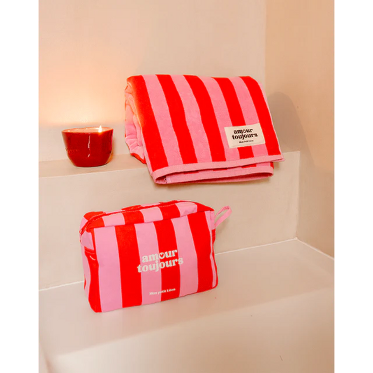 Trousse de toilette Amour Toujour rayures rouge et rose